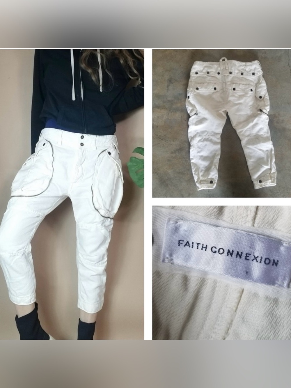 🔥 RARE AVANT-GARDE PIECE! Faith Connexion White Utility Cargo Pants 🔥